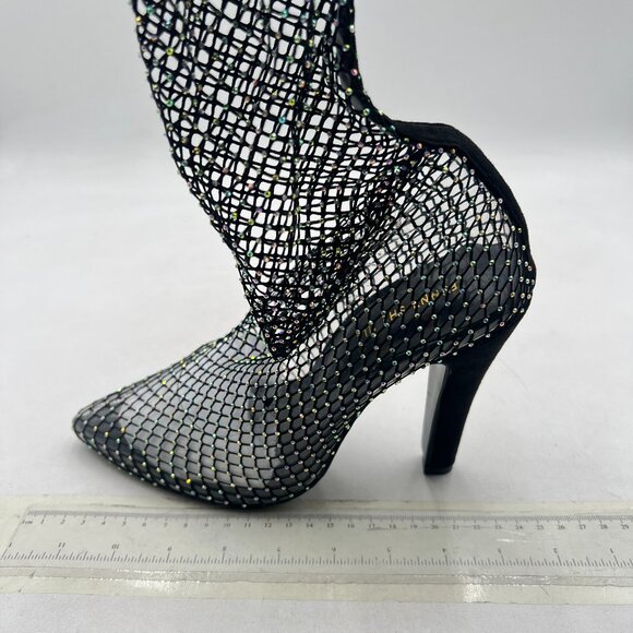 FSJ Black Diamante Fish Net Sexy High Heel Long Boots - Picture 2 of 9